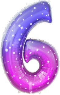 Шар (34''/86 см) Цифра, 6 Сияющий космос, Сиреневый, Градиент, 1 шт. в уп.
