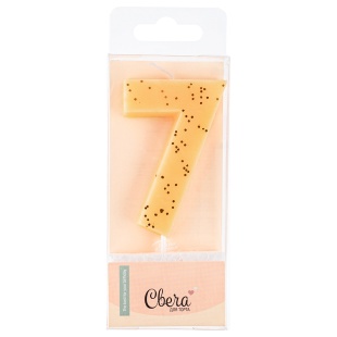 Свеча Цифра, 7, Кремовый, с блестками, 4,3*7,5 + 4,5 см, 1 шт. с держат.