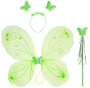 Набор (ободок, крылья, волшебная палочка), Фея Бабочка, Зеленый, с блестками, 48*38 см, 1 шт. 