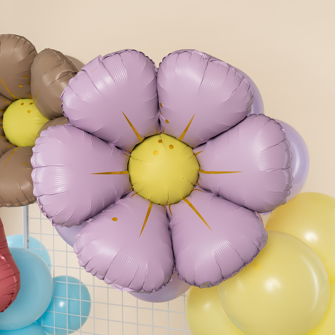 Шар (25''/64 см) Цветок, Ромашка (надув воздухом), Сиреневый, Сатин, 1 шт.