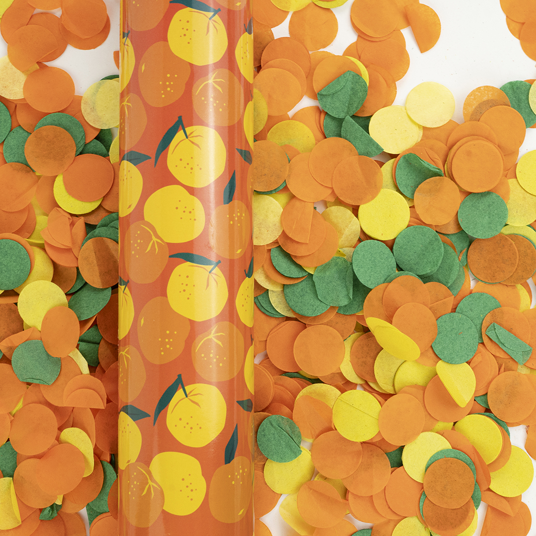 Пневмохлопушка (12/30 см), Мандаринки, Круги тишью, 1 шт.