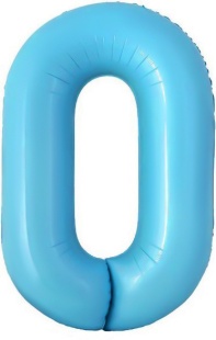 Шар с клапаном (16''/41 см) Мини-цифра, 0, Голубой, Матовый, 1 шт.