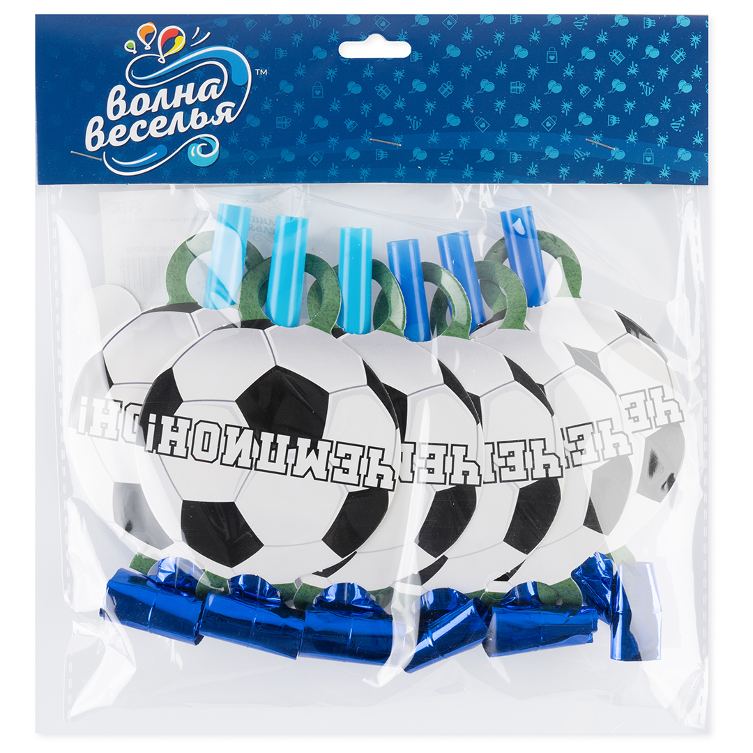 Карнавальные язычки гудки, Футбол, 11 см, 6 шт. в упак. 