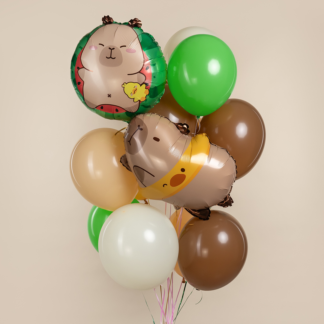 Шар (23''/58 см) Фигура, Капибара с утенком, 1 шт.