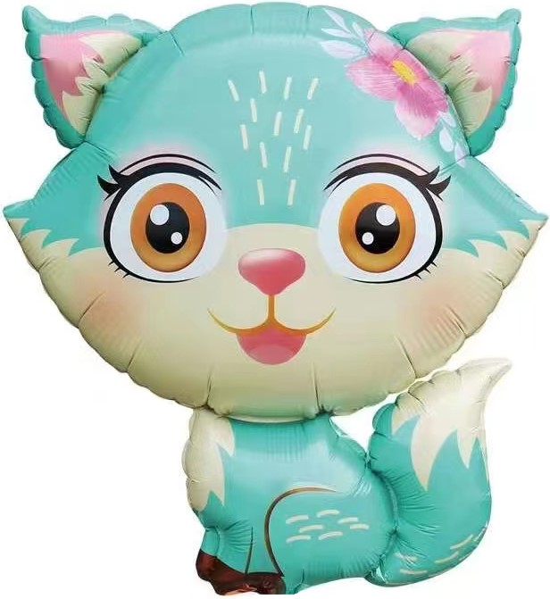 Шар (27''/69 см) Фигура, Лисенок с цветком, Бирюзовый, 1 шт.