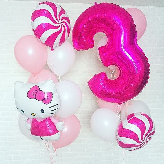 Шар (40''/102 см) Цифра, 3, Фуше, 1 шт.