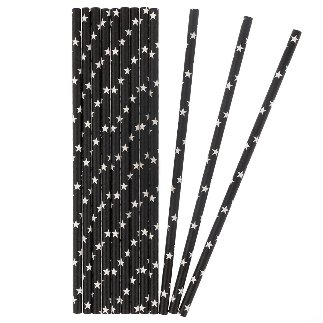 Трубочки для коктейлей, Звезды, Черный/Белый, 12 шт. в упак. 