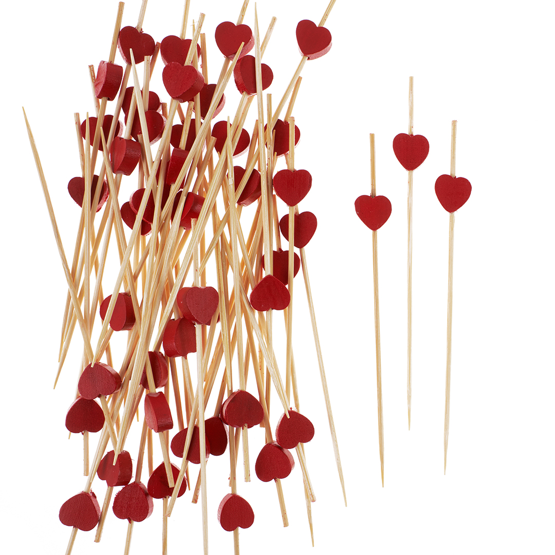 Пики Топперы, Сердце, Красный, 12 см, 50 шт.