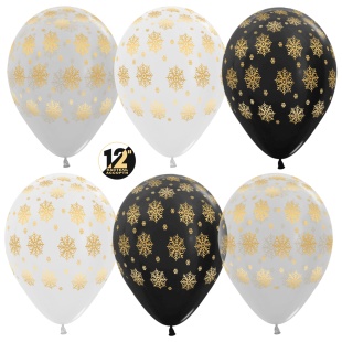 Шар (12''/30 см) Золотые снежинки, Ассорти (005/080/390), кристалл, 5 ст, 50 шт.