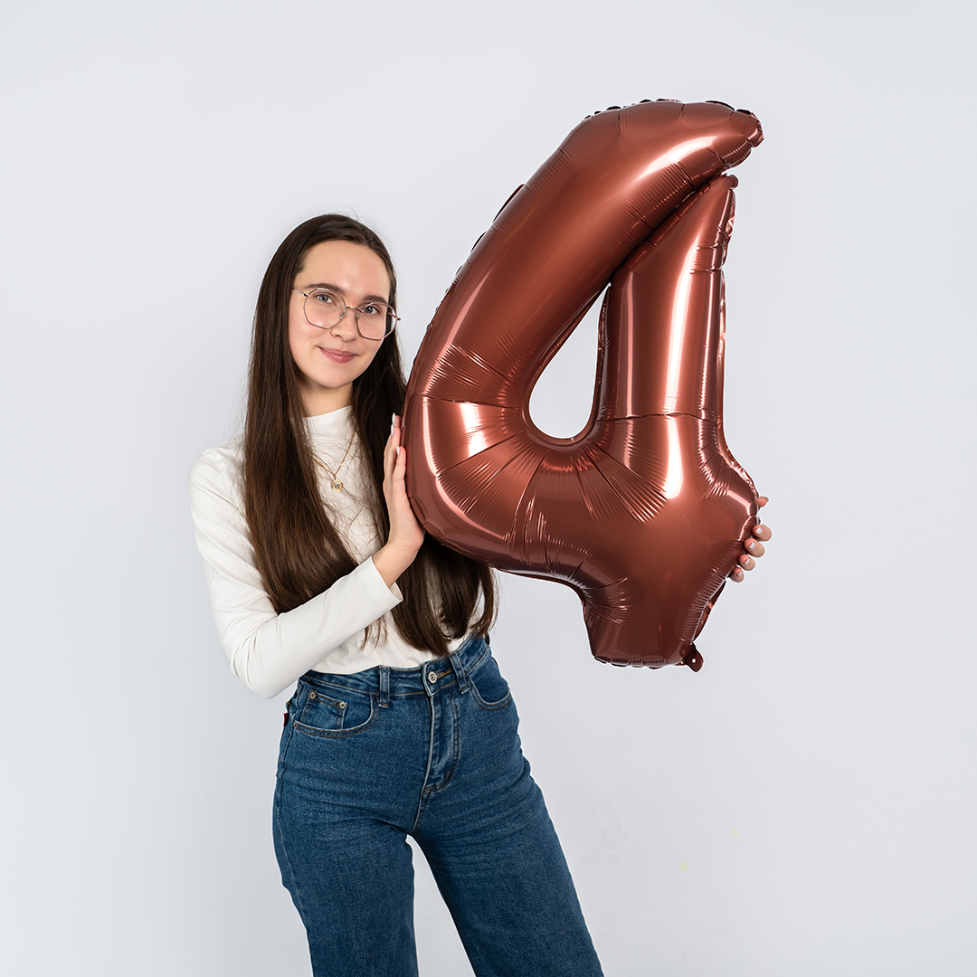 Шар (32''/81 см) Цифра, 4, Шоколадный, 1 шт. в уп.
