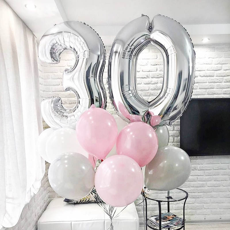 Шар (40''/102 см) Цифра, 3, Серебро, 1 шт.