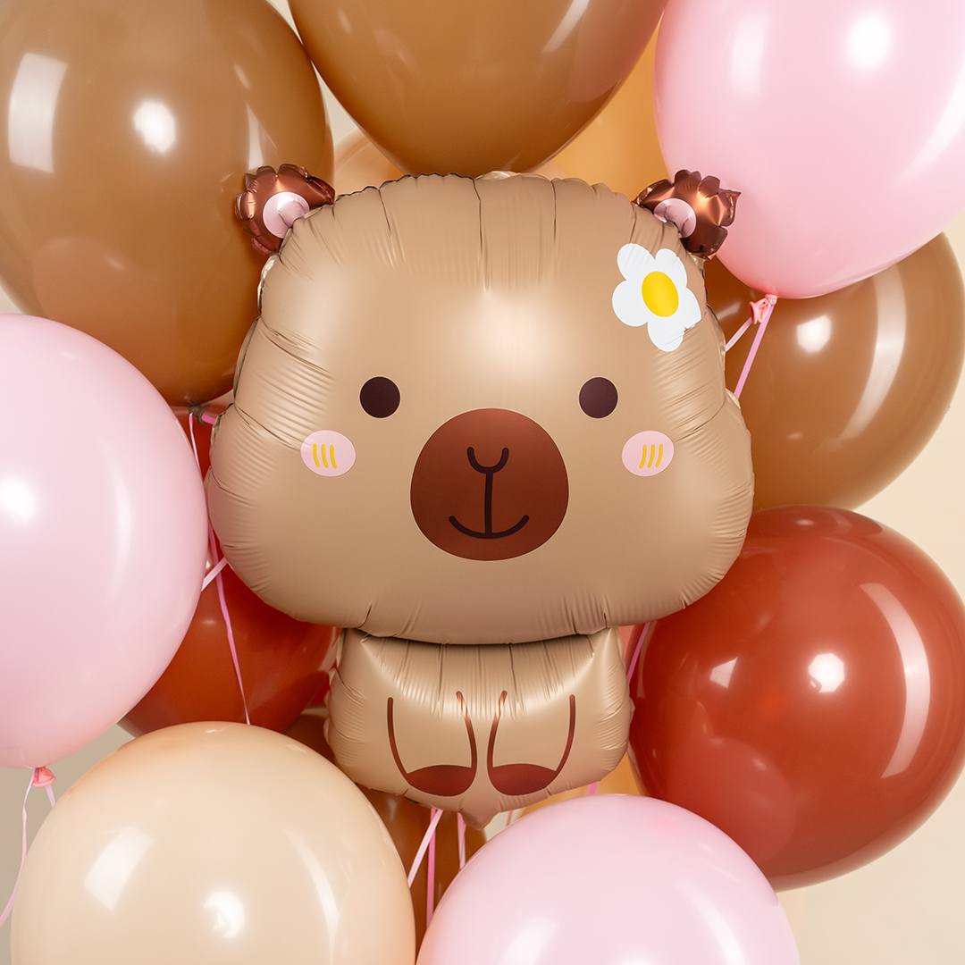 Шар (28''/71 см) Фигура, Капибара с ромашкой, Сатин, 1 шт. в уп.