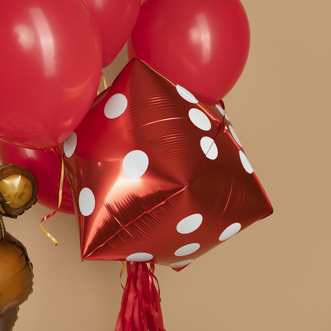 Шар 3D (24''/61 см) Куб, Покер, Кости, Красный, 1 шт.