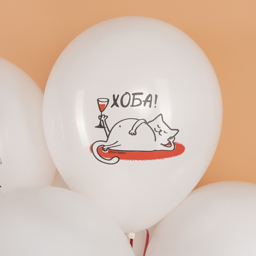 Шар (12''/30 см) Мимишный кот, Белый, пастель, 2 ст, 25 шт.