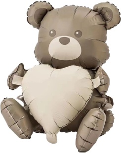 Шар (26''/66 см) Фигура 3D, Сидячий мишка с сердцем, Сатин, 1 шт. в уп.