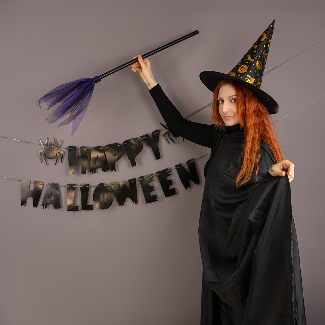 Гирлянда Happy Halloween, Пауки, Черный, 500 см, 17 см, 1 упак.