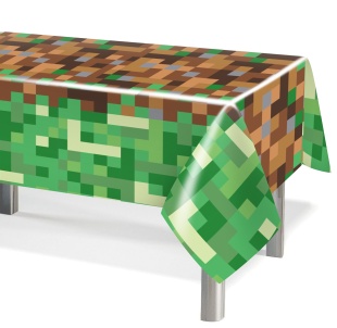Скатерть одноразовая, Пиксели, Зеленый/Коричневый, 137*183 см, 1 шт.