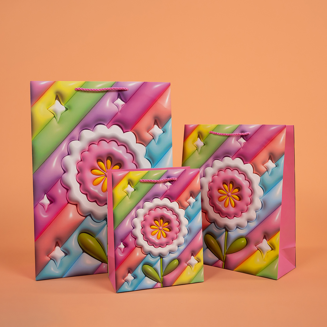 Пакет подарочный, 210гр, Красочный цветок, Дизайн №3, 32*26*10 см, 1 шт.