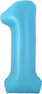 Шар с клапаном (16''/41 см) Мини-цифра, 1, Голубой, Матовый, 1 шт.