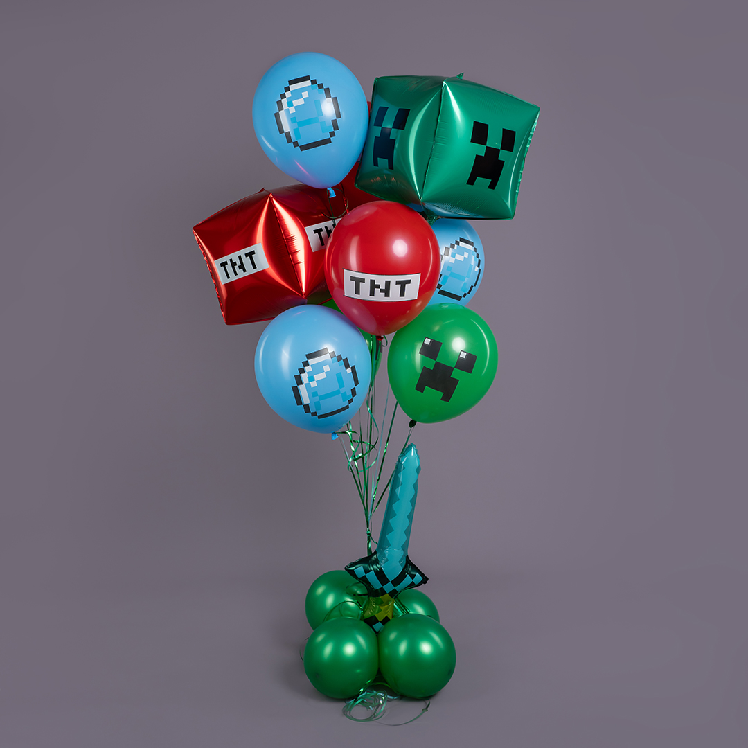 Шар 3D (22''/56 см) Куб, Пиксели, TNT, Красный, 1 шт.