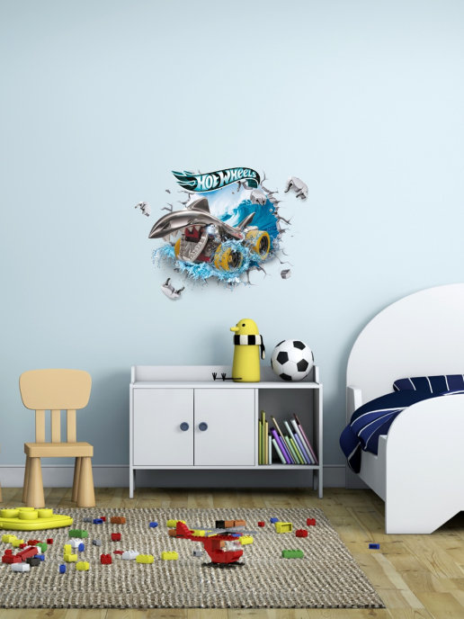 Наклейка интерьерная Hot Wheels, 50*63 см, Голубой, 1 шт.
