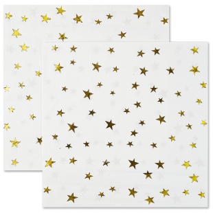 Сервировочные салфетки, Золотые звезды, Белый/Золото, Металлик, 33*33 см, 12 шт.