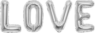 Набор шаров-букв (16''/41 см) Мини-Надпись "LOVE", Серебро, 1 шт. в уп.