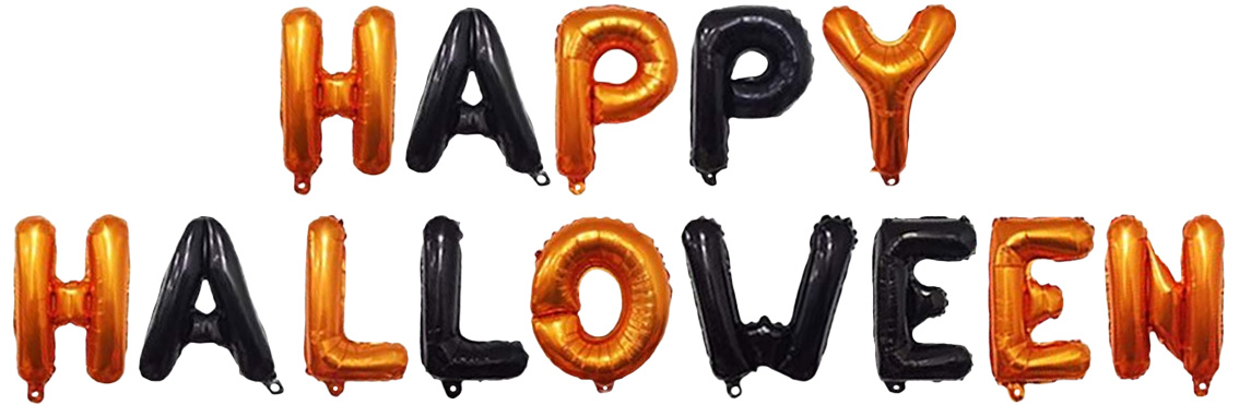 Набор шаров (16''/41 см) Мини-буква, Надпись "Happy Halloween", Черный/Оранжевый, 1 шт. в уп.