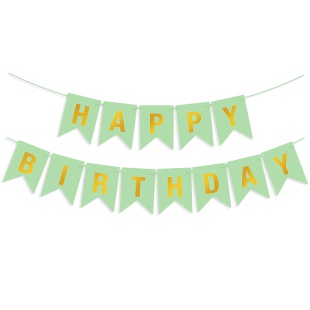 Гирлянда Флажки, Happy Birthday, Мятный/Золото, Металлик, 500 см, 16*12 см, 1 упак.