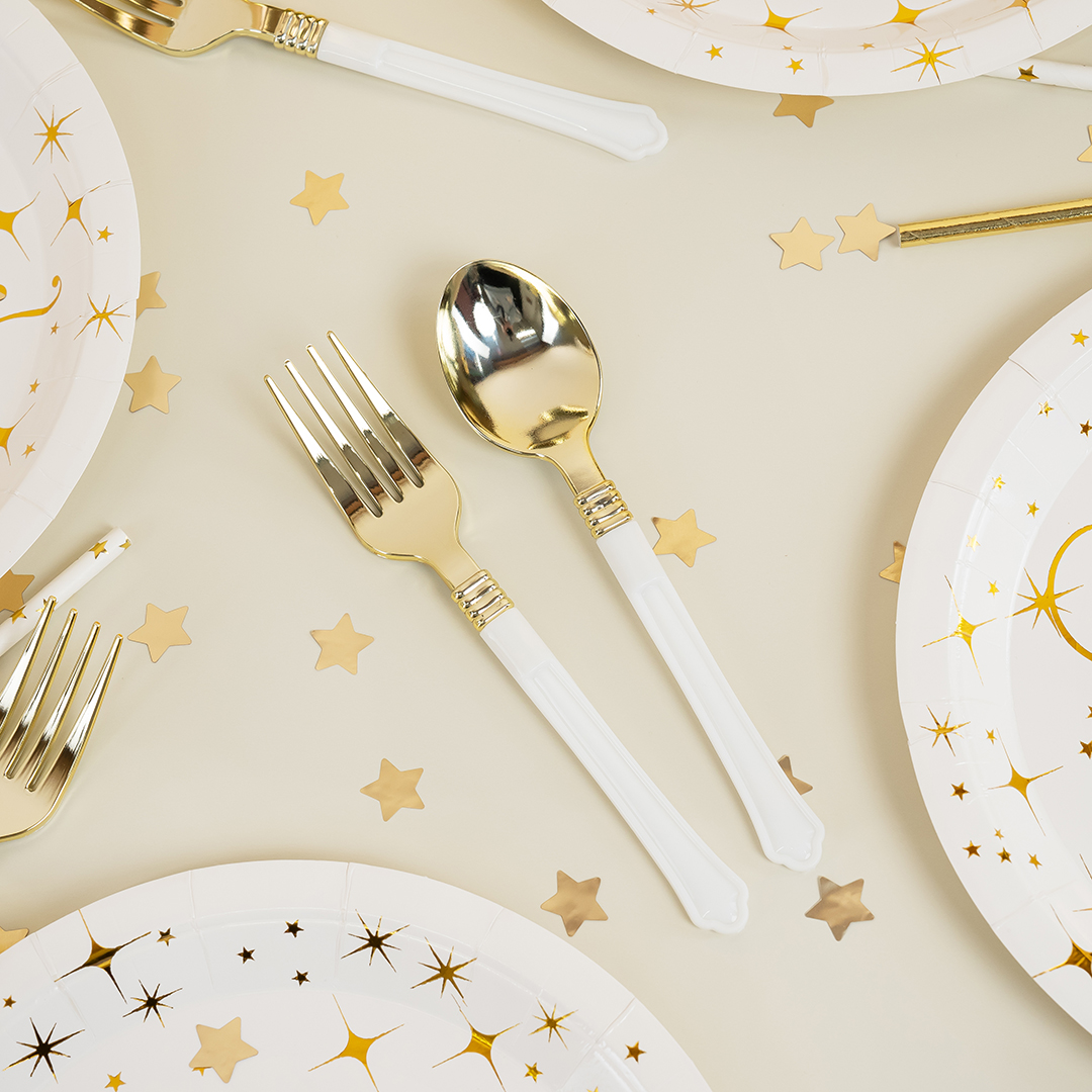 Ложки, Элегант, Белый/Золото, Металлик, 17,5 см, 10 шт. в упак. 