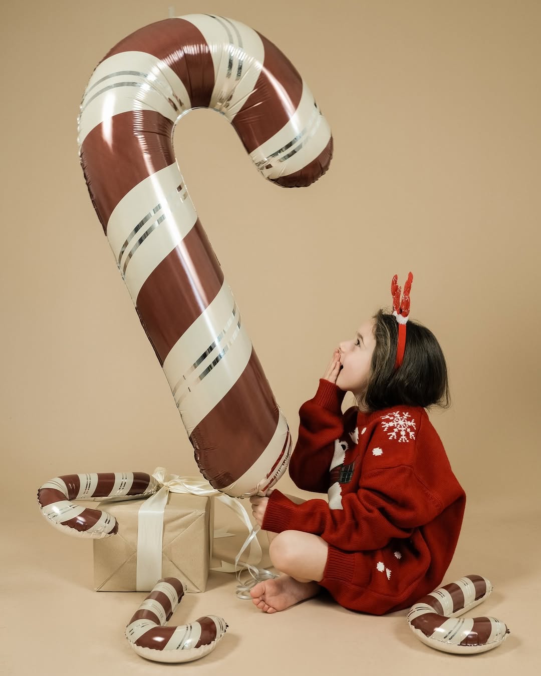 Шар (14''/36 см) Мини-фигура, Леденец трость, Шоколадный/Кремовый, Сатин, 1 шт.