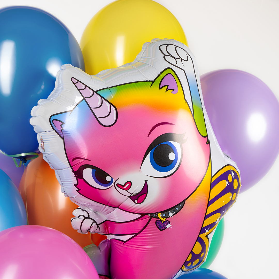Шар (35''/89 см) Фигура, Радужно-бабочково-единорожная кошка, 1 шт.