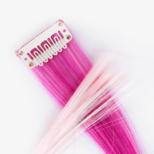 Цветная прядь для волос, Двухцветная, на заколке, 5,5 гр., Ярко-розовый/Белый, 50*3,3 см, 1 шт. 