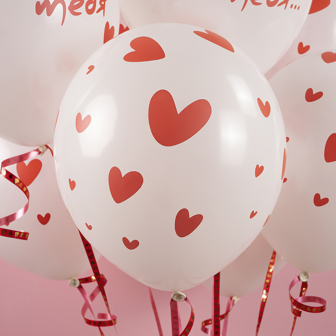 Шар (12''/30 см) Я Тебя Люблю ... (сердечки), Белый, пастель, 5 ст, 25 шт.