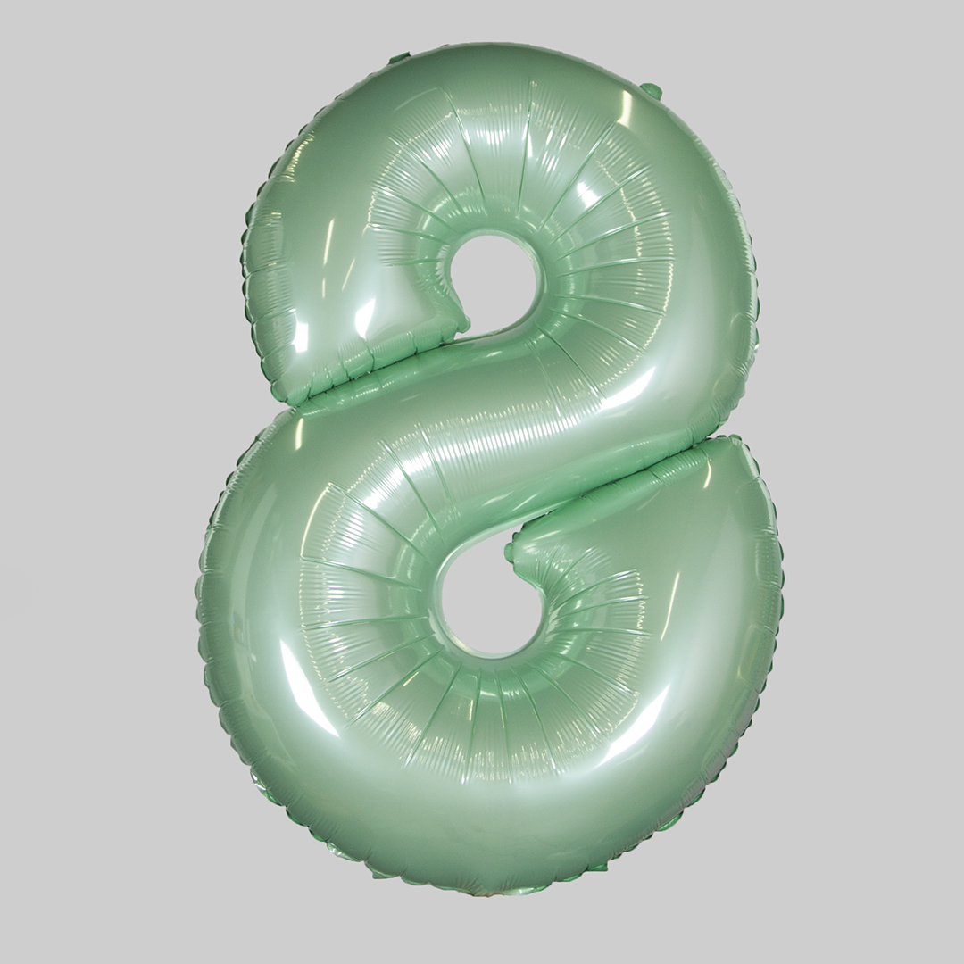 Шар (40''/102 см) Цифра, 8, Мятный, Макарунс, 1 шт.