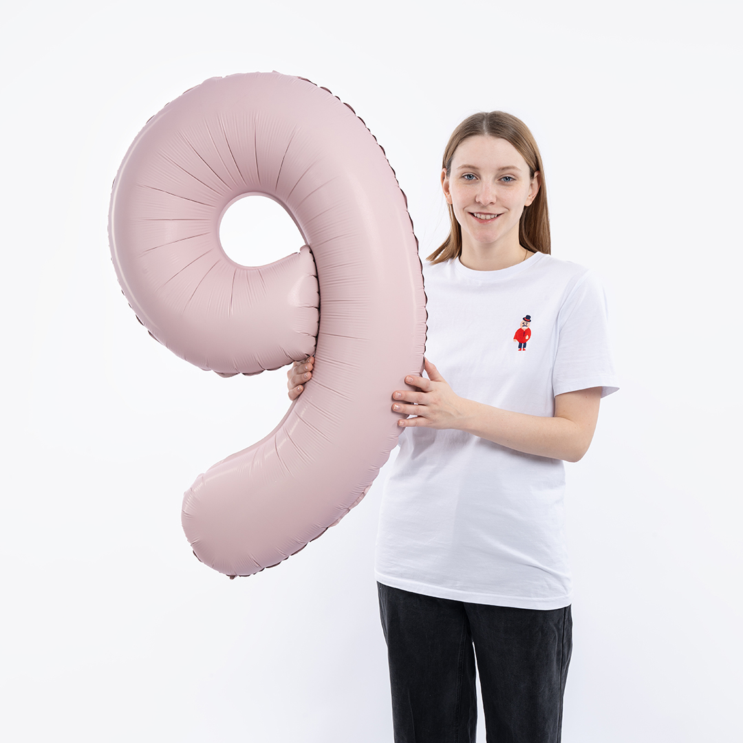 Шар (40''/102 см) Цифра, 9 Slim, Пыльная роза, Сатин, 1 шт. в уп.