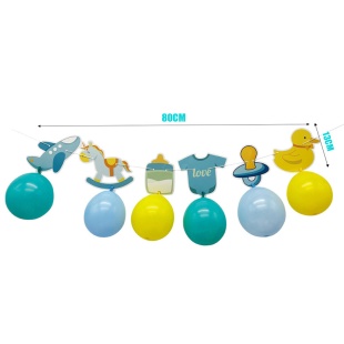 Гирлянда Рождение Мальчика, с воздушными шарами, Голубой микс, 100 см, 1 шт.