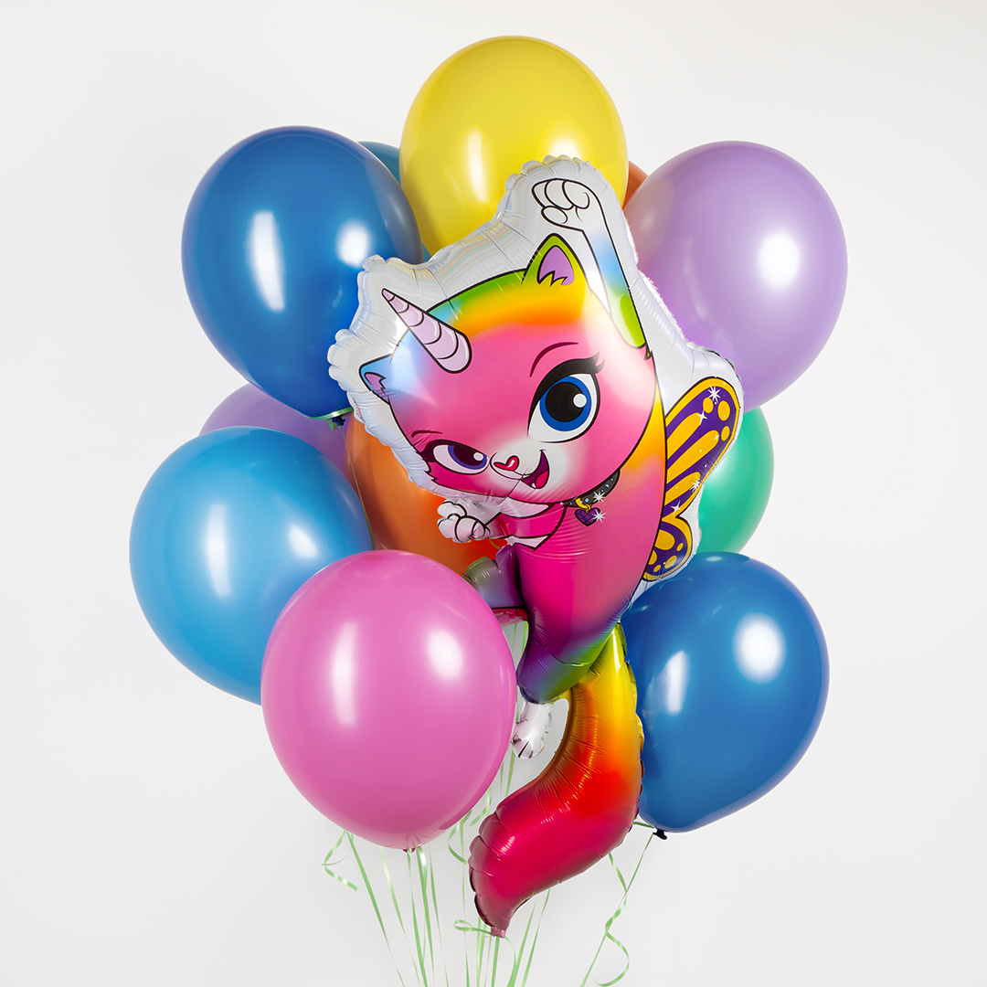 Шар (35''/89 см) Фигура, Радужно-бабочково-единорожная кошка, 1 шт.