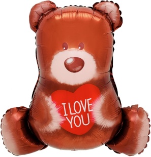 Шар (23''/58 см) Фигура, Мишка с сердцем (надув воздухом), 1 шт.
