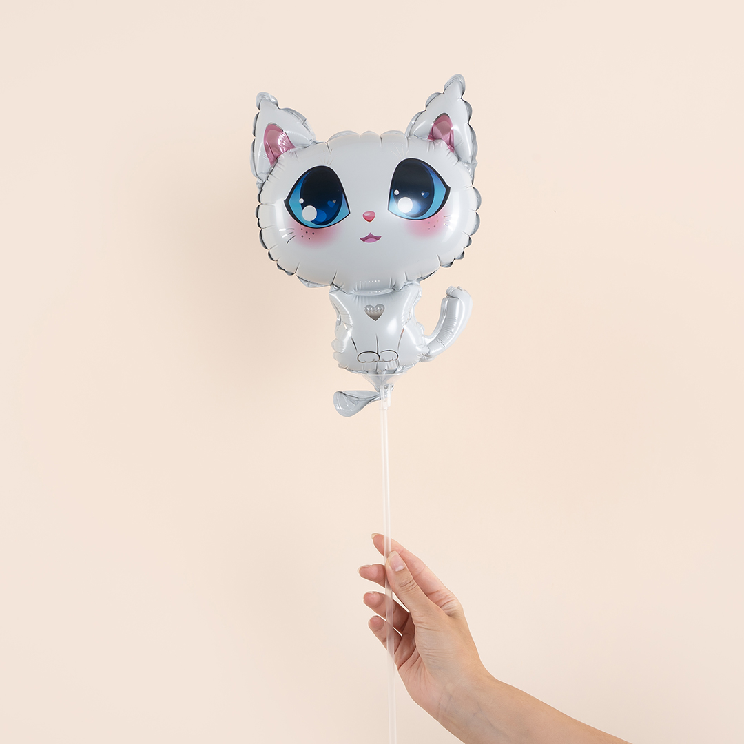 Шар с клапаном (15''/38 см) Мини-фигура, Котенок, Белый, 5 шт. в уп.