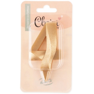 Свеча Цифра, 4 Грани, Золото, 7 см, 1 шт.