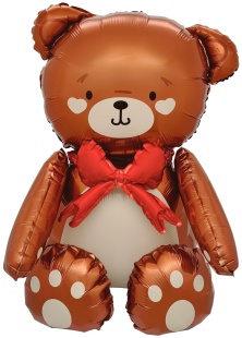 Шар (28''/71 см) Фигура 3D, Сидячий мишка с бантиком, Коричневый, Сатин, 1 шт. в уп.