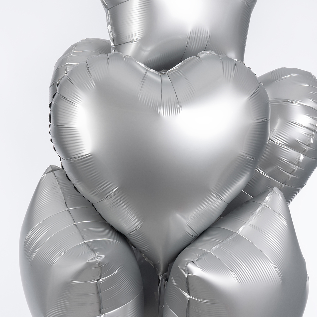 Шар (18''/46 см) Сердце, Серебро, Сатин, 1 шт.