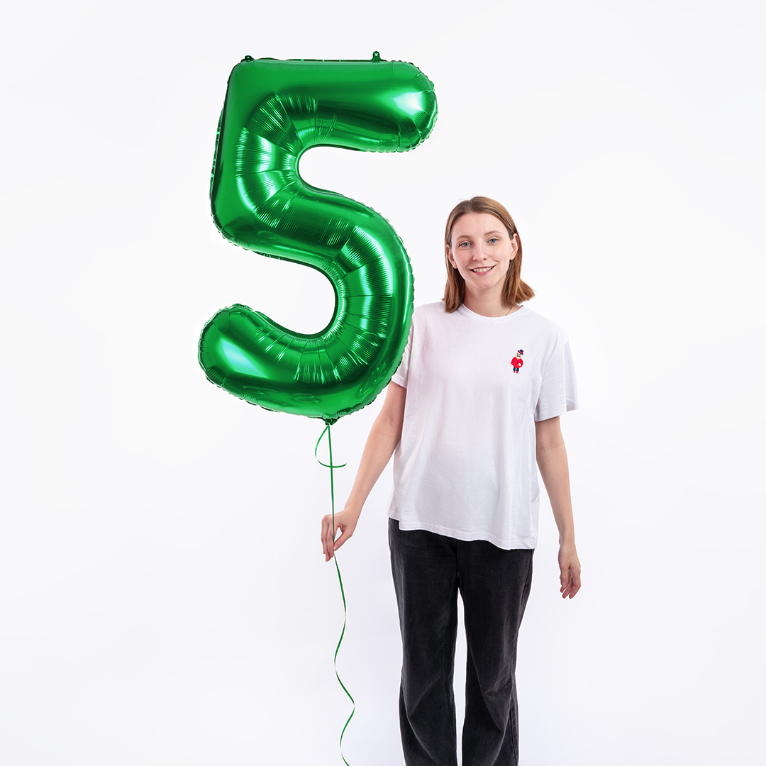 Шар (40''/102 см) Цифра, 5, Зеленый, Металлик, 1 шт. в уп.