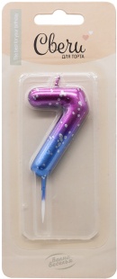 Свеча Цифра, 7 Сияющий космос, на шпажке, Градиент, 6 + 3 см, 1 шт. с держат.