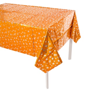 Скатерть одноразовая, Звезды Люкс, Оранжевый/Серебро, Металлик, 137*183 см, 1 шт.