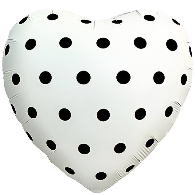 Шар (18''/46 см) Сердце, Черный горошек, Кремовый, 1 шт.