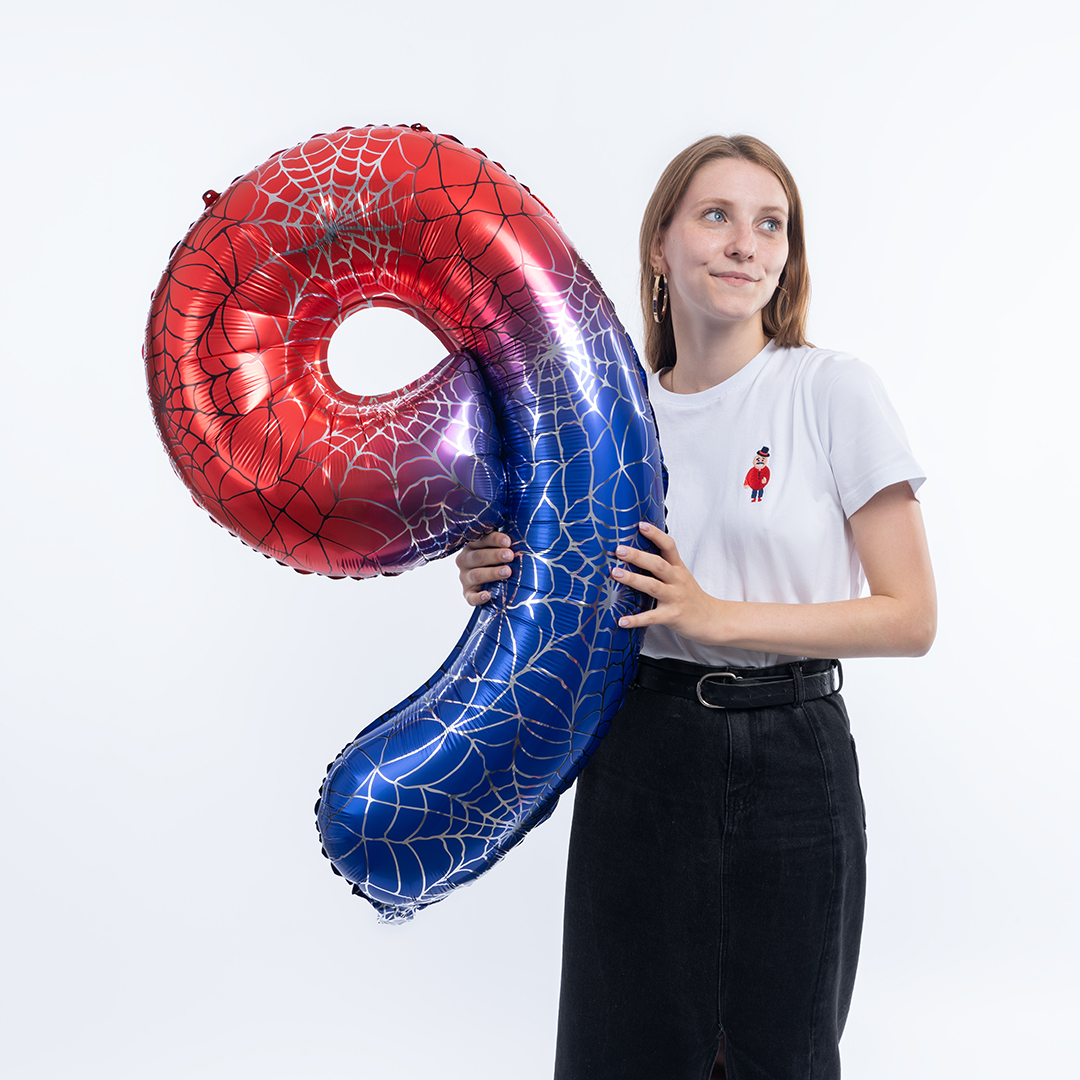Шар (40''/102 см) Цифра, 9 Паучок, Красный/Синий, 1 шт. в уп.