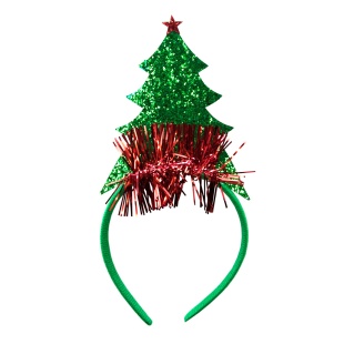 Ободок, Новогодняя елочка, Зеленый/Красный, с блестками, 1 шт. 