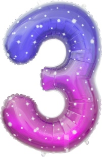 Шар (34''/86 см) Цифра, 3 Сияющий космос, Сиреневый, Градиент, 1 шт. в уп.